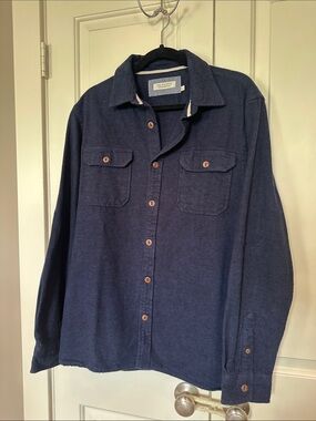 Men's Navy Button-Up Flannel Shirt Jacket - Soft Long Sleeve